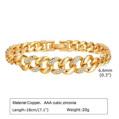 Chunky Paperclip Chain Bracelet | 14K Gold-Plated Cubic Zirconia Stackable Link Bracelet for Women