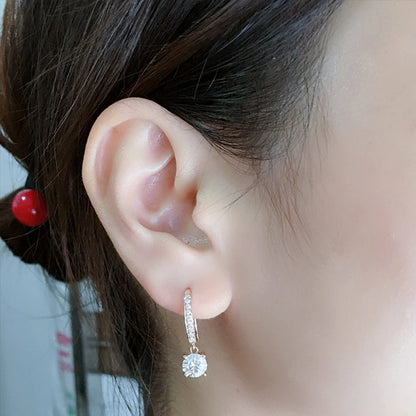 Round Cubic Zirconia Hook Drop Earrings | Gold-Tone Brass, 3.3g