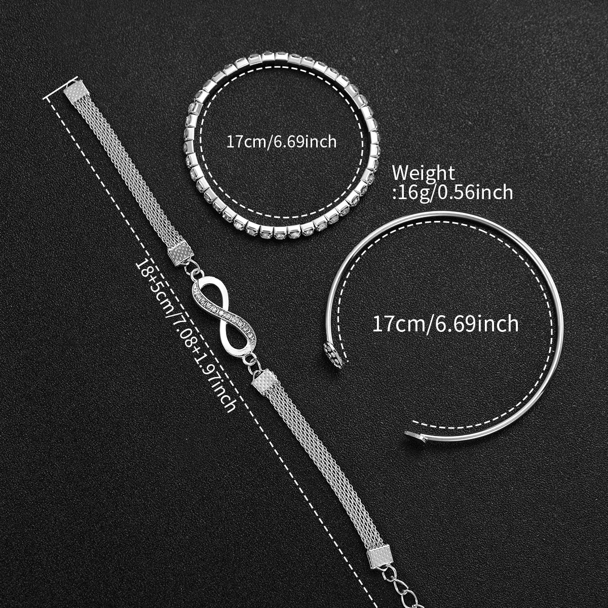 4-Piece Rhinestone Watch & Stackable Bracelet Set | 36-38mm Quartz Watch with 3 Bracelets