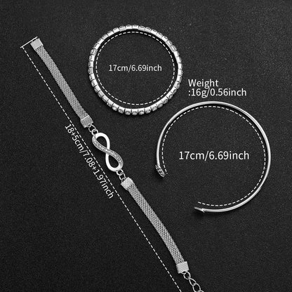 4-Piece Rhinestone Watch & Stackable Bracelet Set | 36-38mm Quartz Watch with 3 Bracelets