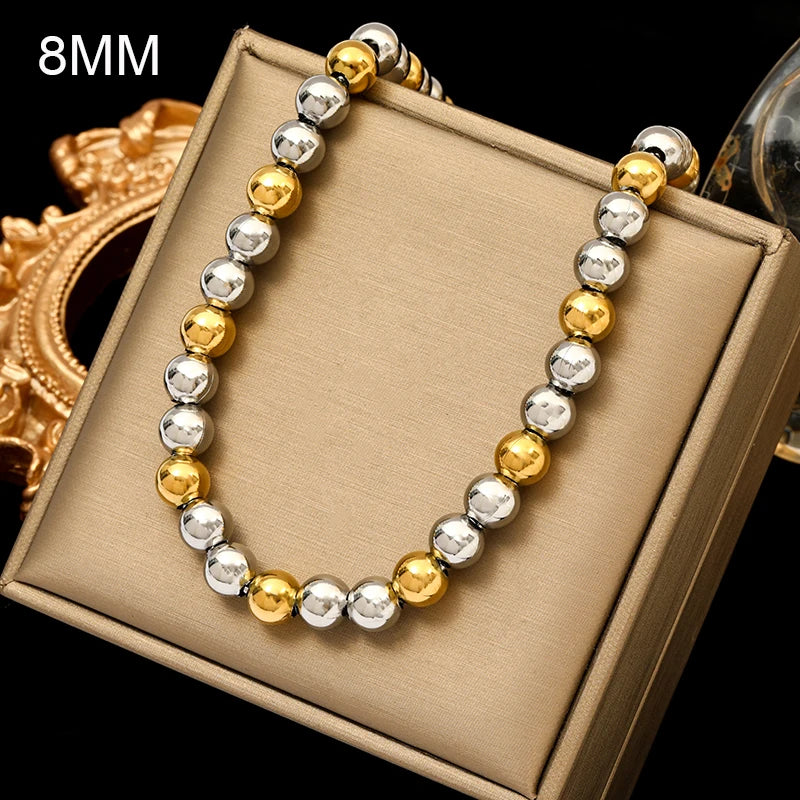 Solid Sphere Minimalist Necklace | Waterproof 316L Stainless Steel Gold Bead Link Chain
