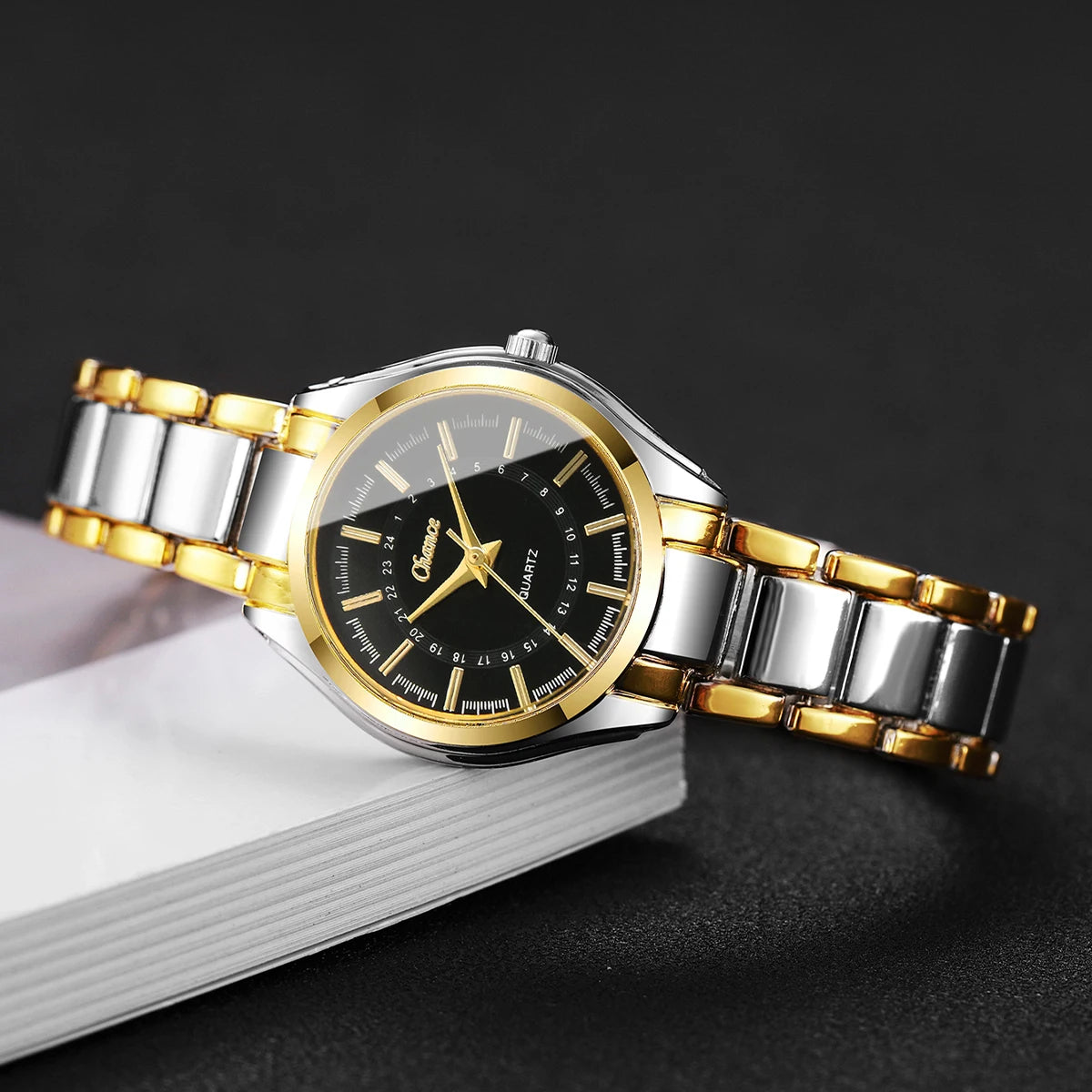 Dainty Small Dial 4-Piece Watch & Stackable Bracelet Set | Gold-Tone Quartz Wristwatch