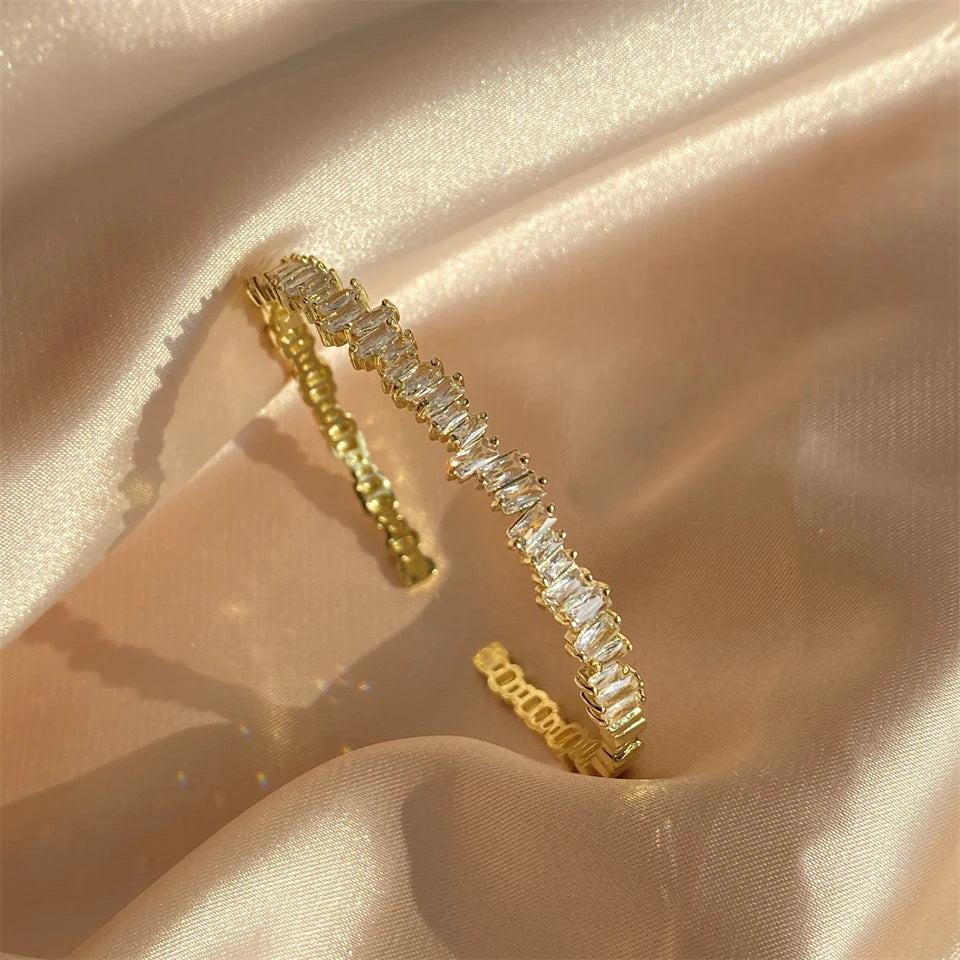 3-Piece Geometric Gold Cuff Bangle Set | AAA+ Cubic Zirconia Prong Setting, Adjustable, Unisex