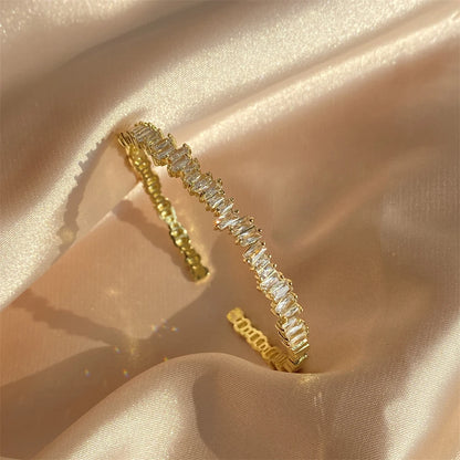 3-Piece Geometric Gold Cuff Bangle Set | AAA+ Cubic Zirconia Prong Setting, Adjustable, Unisex