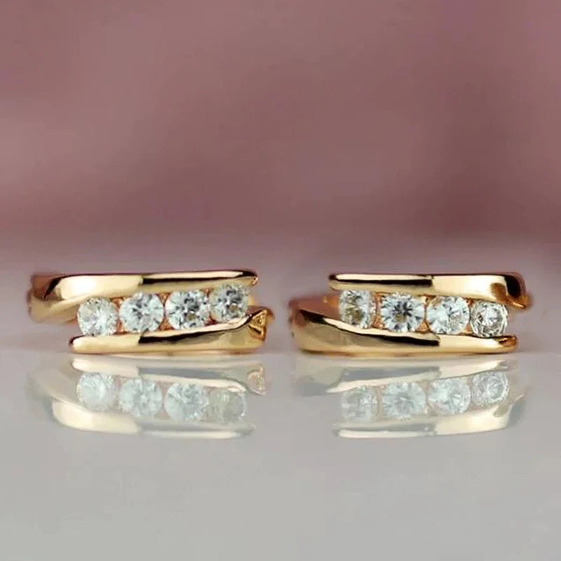 Minimalist Gold Hoop Earrings | Cubic Zirconia Accents, Brass, 3.2g