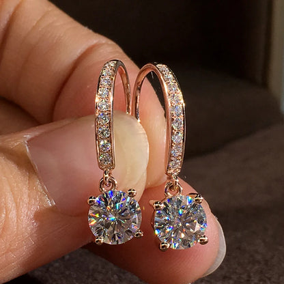 Round Cubic Zirconia Hook Drop Earrings | Gold-Tone Brass, 3.3g