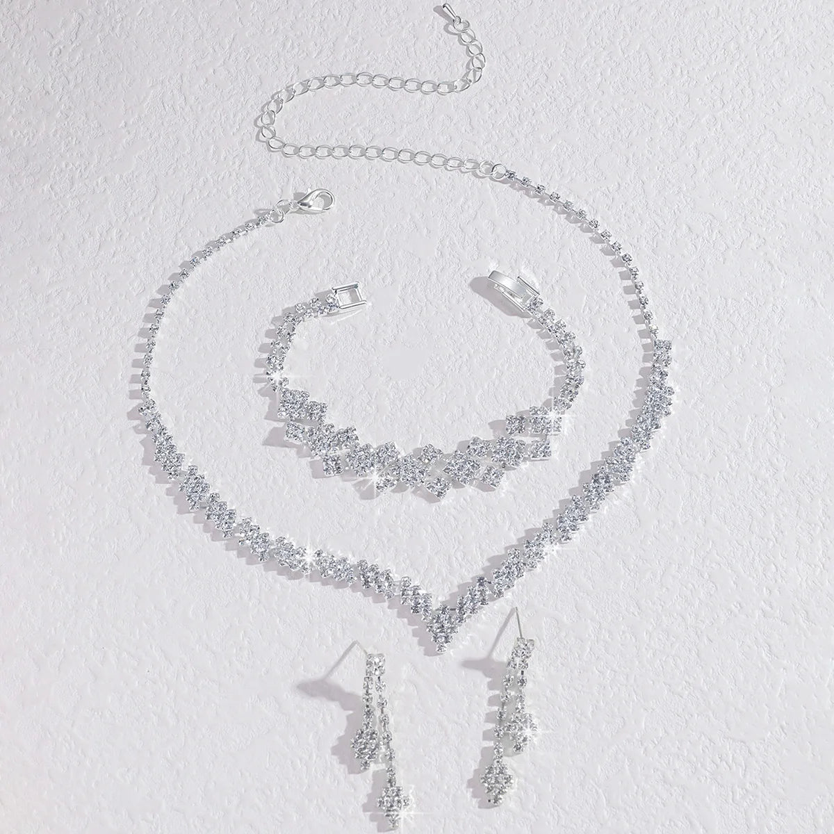 Silver Claw Chain 4-Piece Jewellery Set | Wedding & Banquet Necklace, Bracelet & Earrings