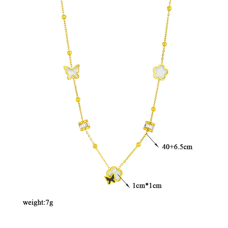 Heart Eye & Butterfly Multi-Motif Necklace | Waterproof 316L Stainless Steel Gold Link Chain