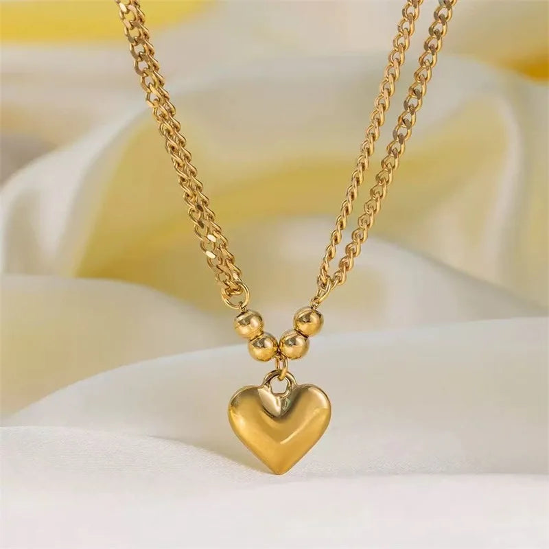Bold Glossy Heart Statement | Waterproof 316L Stainless Steel Chunky Link Chain Necklace