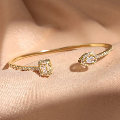 3-Piece Geometric Gold Cuff Bangle Set | AAA+ Cubic Zirconia Prong Setting, Adjustable, Unisex