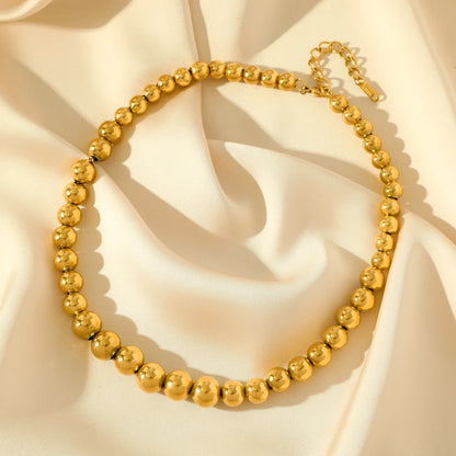 Solid Sphere Minimalist Necklace | Waterproof 316L Stainless Steel Gold Bead Link Chain