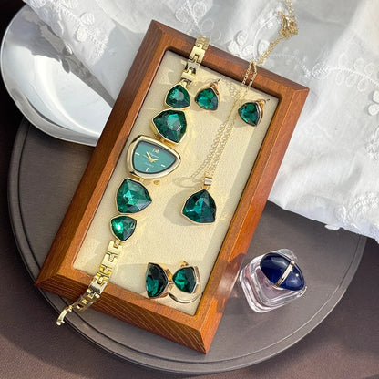 4-Piece Colourful Crystal Watch & Jewellery Set | Irregular Shape Quartz Watch, Necklace, Ring & Earrings