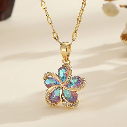 Flower Pendant Necklace | 316L Stainless Steel with Green Zircon Centre