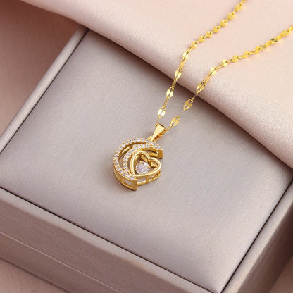Heart Pendant Necklace | Waterproof 316L Stainless Steel Gold Clavicle Chain, 40cm+5cm