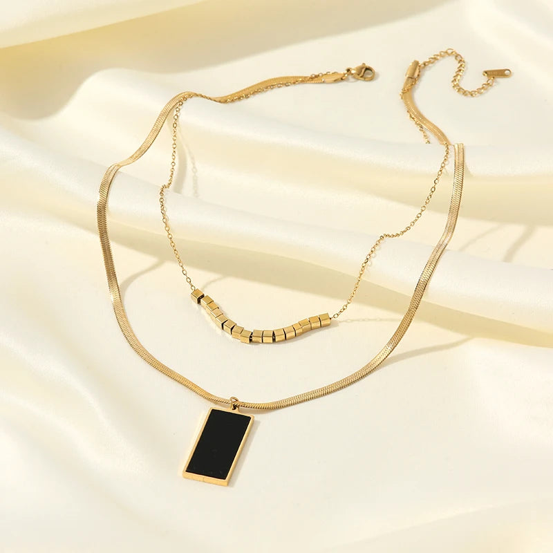 2-Layer Tiger Stripe Pendant Necklace | Waterproof 316L Stainless Steel, Round & Square Pendants
