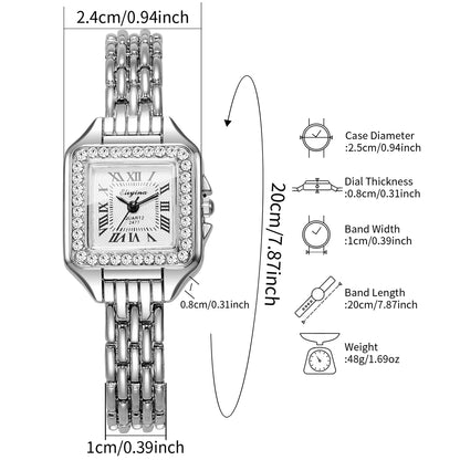 Rhinestone Square Watch | Gold-Tone Roman Numeral Dial & Slim Alloy Bracelet