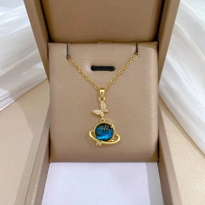 Star, Moon & Astronaut Pendant Necklace | Waterproof Titanium Steel with Zircon