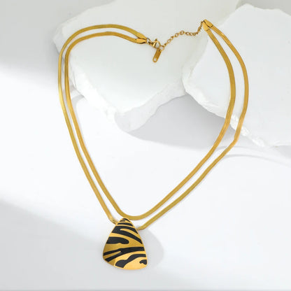 2-Layer Tiger Stripe Pendant Necklace | Waterproof 316L Stainless Steel, Round & Square Pendants