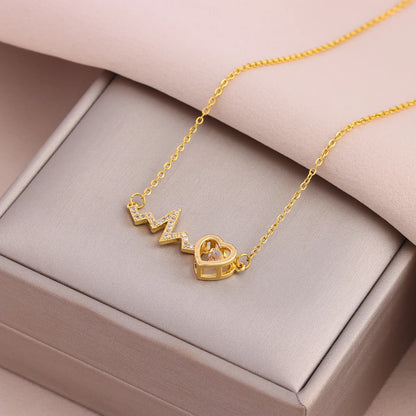 Heart Pendant Necklace | Waterproof 316L Stainless Steel Gold Clavicle Chain, 40cm+5cm