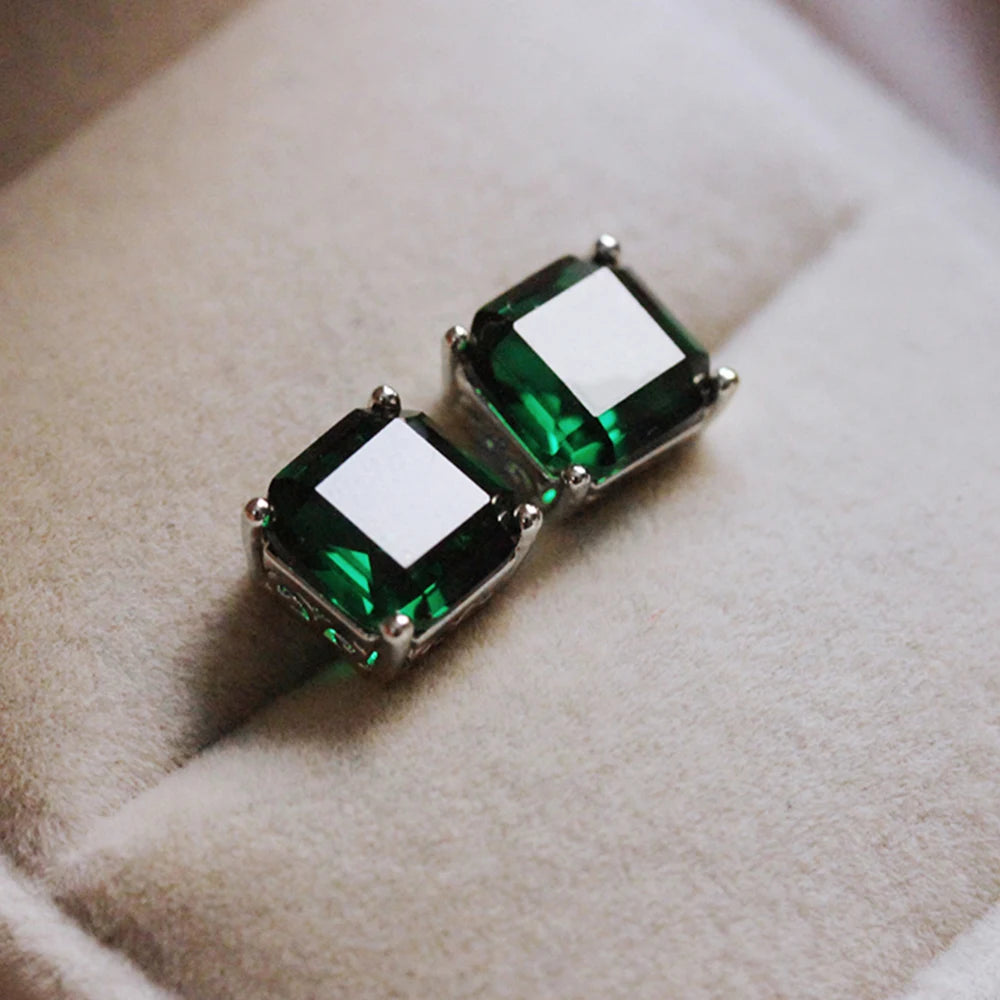 Green Cubic Zirconia Halo Stud Earrings | Gold-Tone Brass, Push-Back, 2.8g