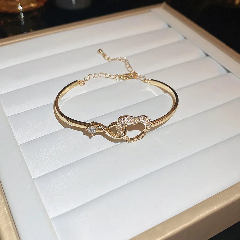 Elegant Golden Knot Cuff | Exquisite Full Zircon Minimalist Bangle for Weddings & Special Occasions