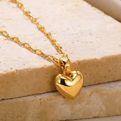 Modern Love Heart Pendant Necklace | Waterproof 316L Stainless Steel with Lip Chain