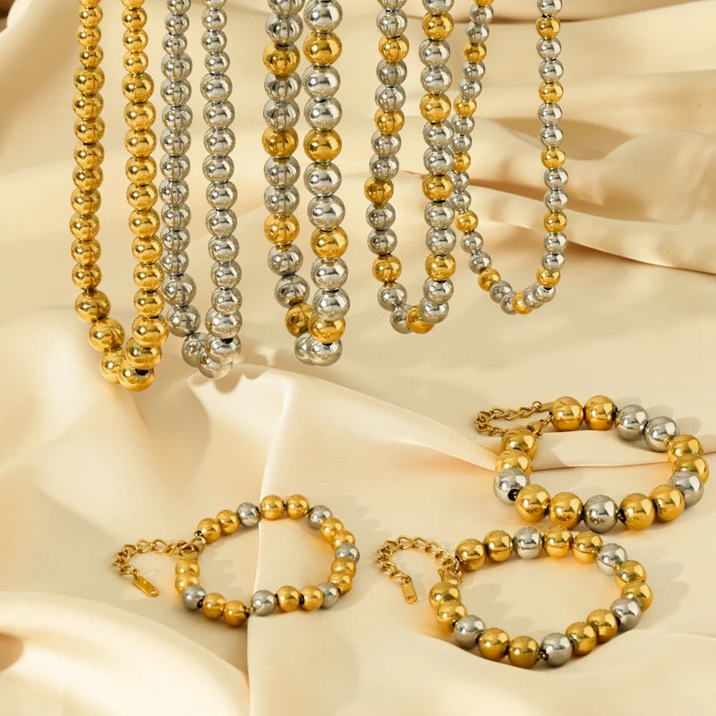 Solid Sphere Minimalist Necklace | Waterproof 316L Stainless Steel Gold Bead Link Chain