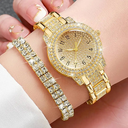 6-Piece Rhinestone Watch & Jewellery Set | 32mm Quartz Watch, Necklace, Bracelet, Ring & Earrings