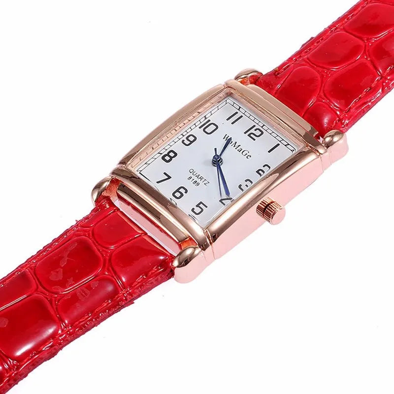 Rose Gold Square Watch | 28mm Arabic Numeral Dial with PU Leather Strap