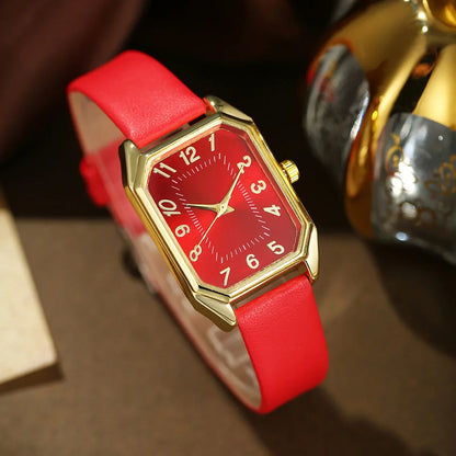 6-Piece Square Watch & Jewellery Set | 29mm Quartz Watch with Leather Strap, Necklace, Bracelet, Ring & Earrings
