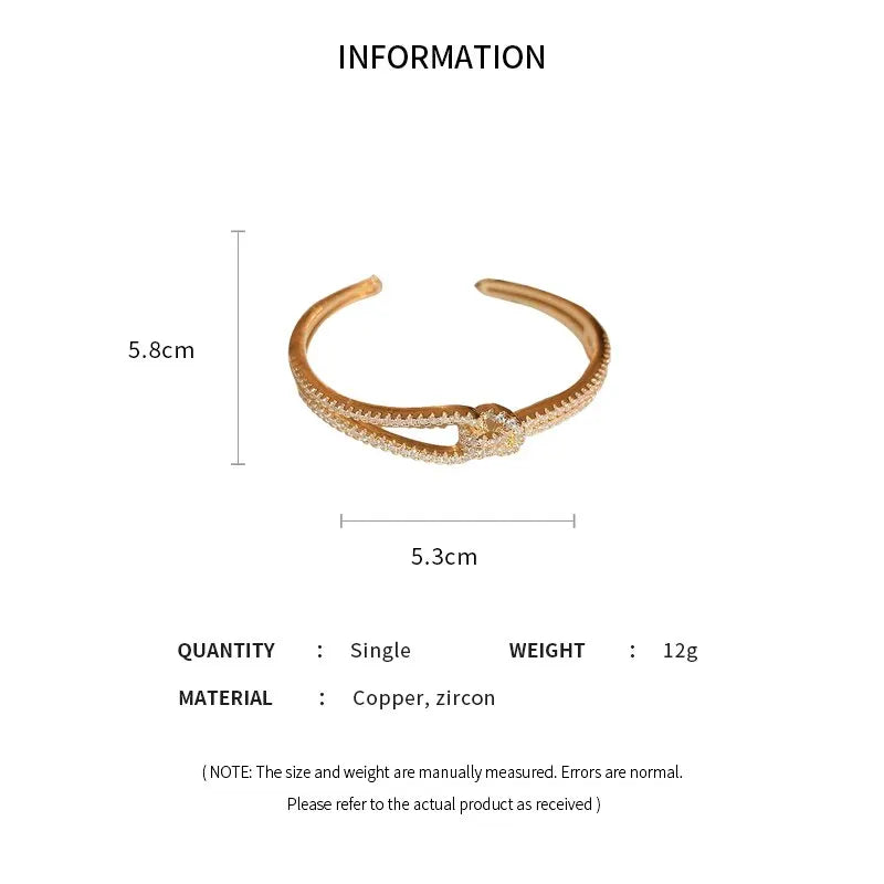 Elegant Golden Knot Cuff | Exquisite Full Zircon Minimalist Bangle for Weddings & Special Occasions