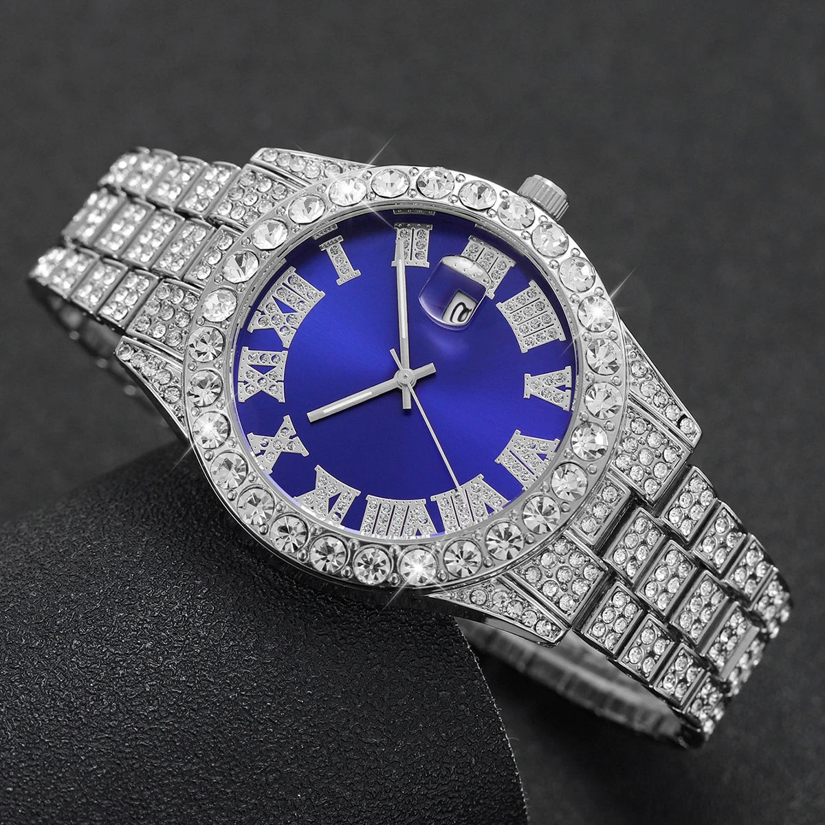 Iced-Out Elite Calendar Watch | Luxury Full Diamond Stainless Steel Wristwatch