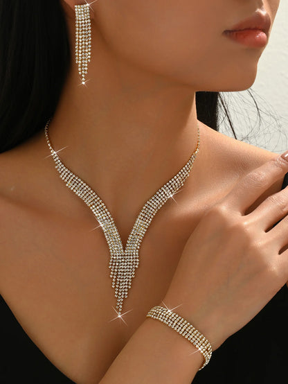 4pcs Luxury Rhinestone Tassel Jewellery Set for Women | Waterdrop Necklace, Earrings & Bracelet