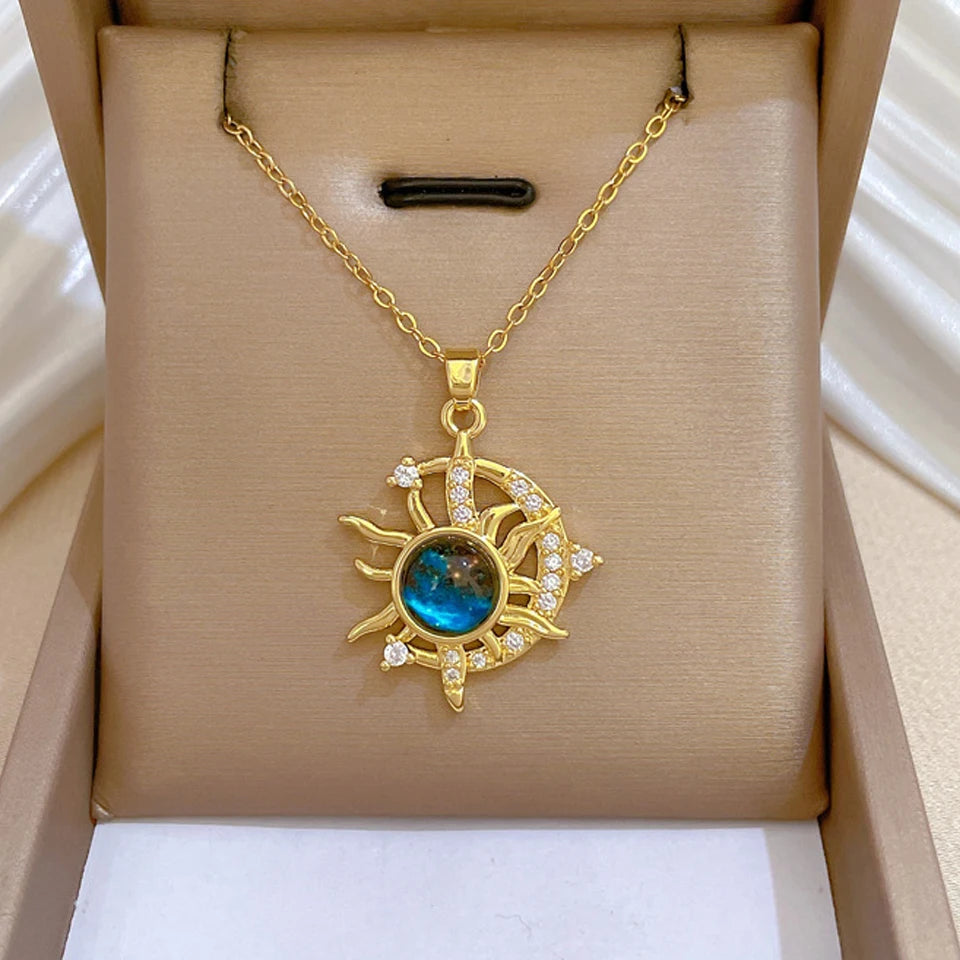 Star, Moon & Astronaut Pendant Necklace | Waterproof Titanium Steel with Zircon