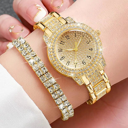 6-Piece Rhinestone Watch & Jewellery Set | 32mm Quartz Watch, Necklace, Bracelet, Ring & Earrings