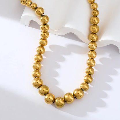 Solid Sphere Minimalist Necklace | Waterproof 316L Stainless Steel Gold Bead Link Chain