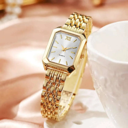 Vintage Rectangle Minimalist Watch | Elegant "Old Money" Gold-Tone Wristwatch