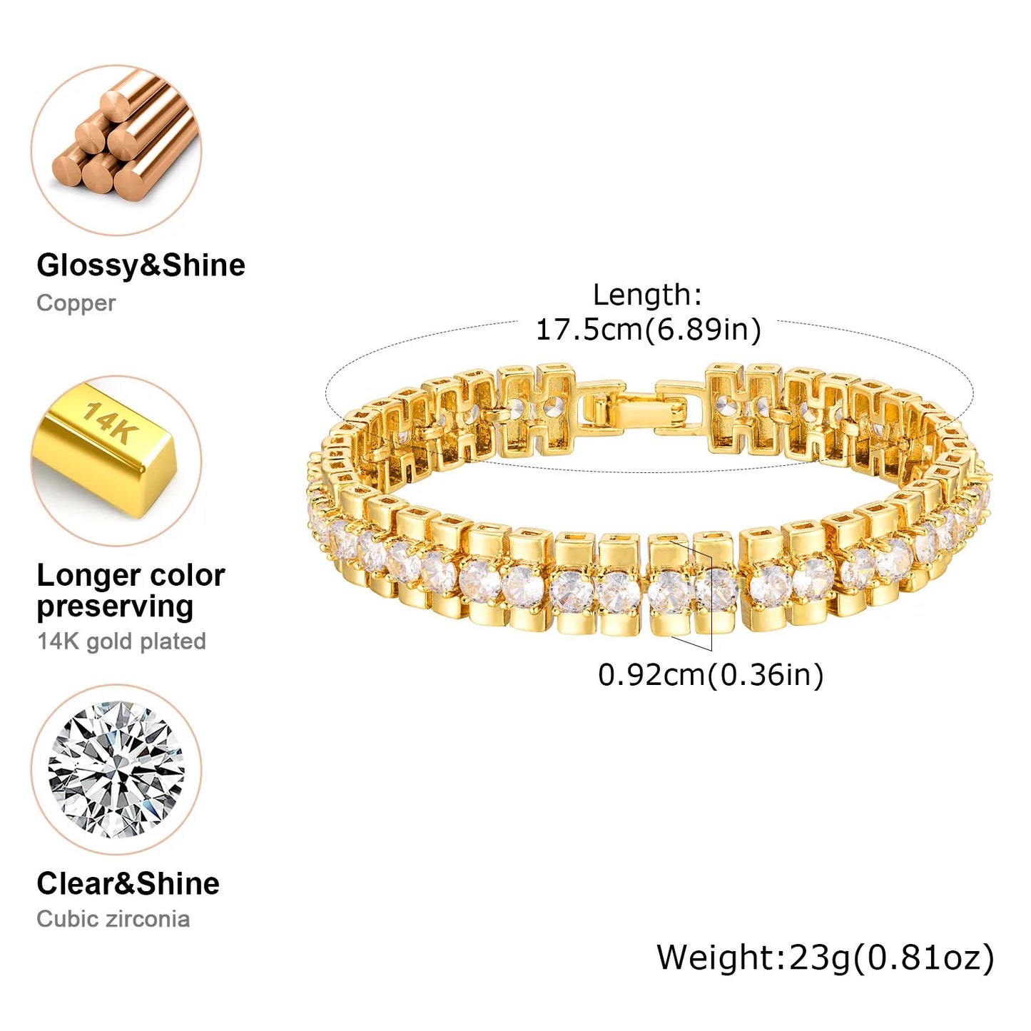 Chunky Paperclip Chain Bracelet | 14K Gold-Plated Cubic Zirconia Stackable Link Bracelet for Women