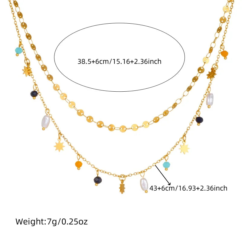 Pearl & Star Pendant Necklace | 316L Stainless Steel Gold Blade Chain, 2cm Pendant