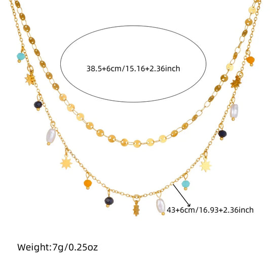 Celestial Pearl & Star Pendant | 316L Stainless Steel Gold Blade Chain Necklace