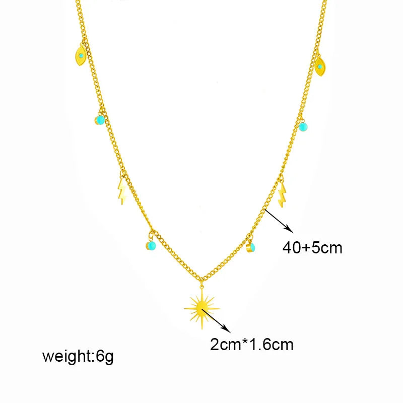 Celestial Multilayer Pendant Necklace | 316L Stainless Steel Butterfly, Moon & Mystical Eye Choker