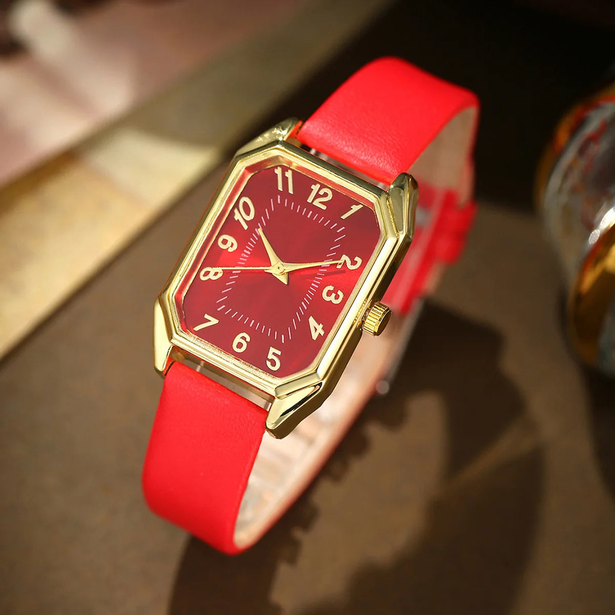 6-Piece Square Watch & Jewellery Set | 29mm Quartz Watch with Leather Strap, Necklace, Bracelet, Ring & Earrings