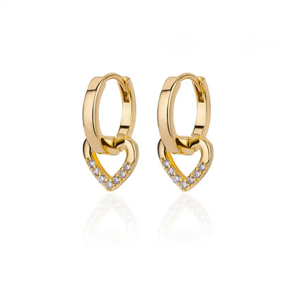 Hollow Zircon Heart Studs | Waterproof Gold Stainless Steel Screw-Back Earrings