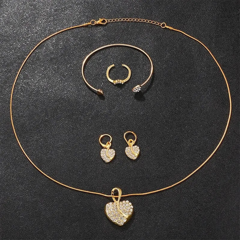 6-Piece Rhinestone Watch & Jewellery Set | Gold-Tone Quartz Watch with Necklace, Bracelet, Ring & Earrings