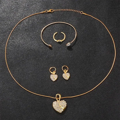 6-Piece Rhinestone Watch & Jewellery Set | Gold-Tone Quartz Watch with Necklace, Bracelet, Ring & Earrings