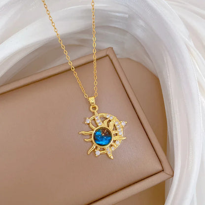 Star, Moon & Astronaut Pendant Necklace | Waterproof Titanium Steel with Zircon