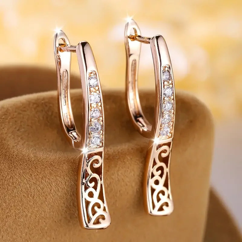 Irregular Hollow-Out Gold Hoop Earrings | Cubic Zirconia Accents, Brass, 3.7g
