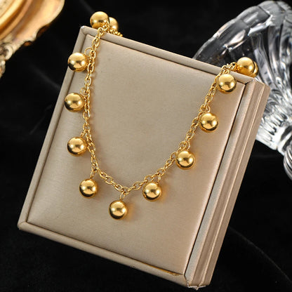 Solid Sphere Minimalist Necklace | Waterproof 316L Stainless Steel Gold Bead Link Chain
