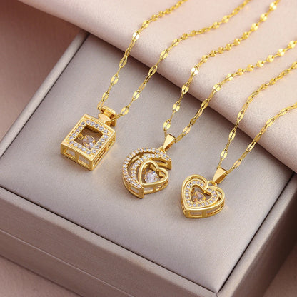 Heart Pendant Necklace | Waterproof 316L Stainless Steel Gold Clavicle Chain, 40cm+5cm