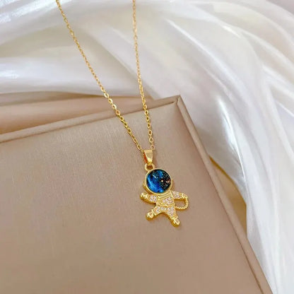 Star, Moon & Astronaut Pendant Necklace | Waterproof Titanium Steel with Zircon